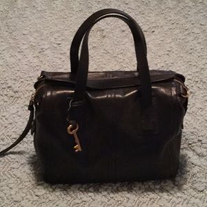 Black leather Fossil bag